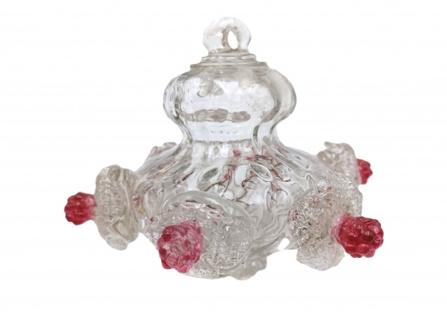 Antique Murano chandelier finial clear and red glass 