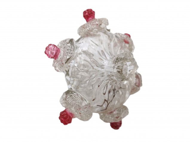 Antique Murano chandelier finial clear and red glass 