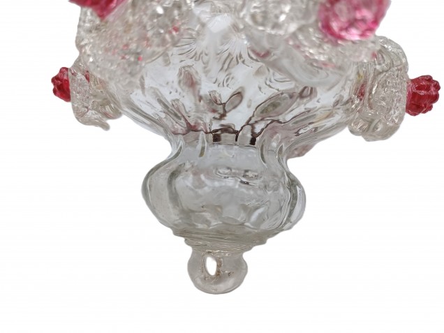 Antique Murano chandelier finial clear and red glass 