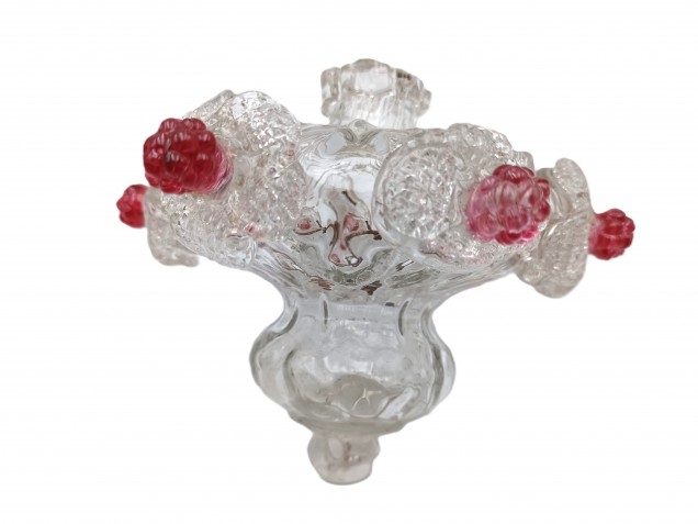 Antique Murano chandelier finial clear and red glass 