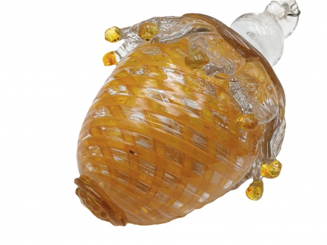 Antique Murano glass chandelier finial ball twisted amber