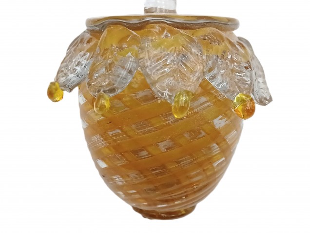 Antique Murano glass chandelier finial ball twisted amber