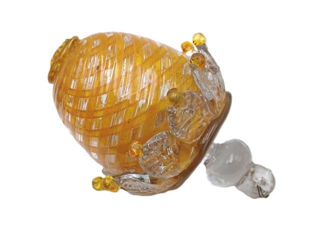 Antique Murano glass chandelier finial ball twisted amber