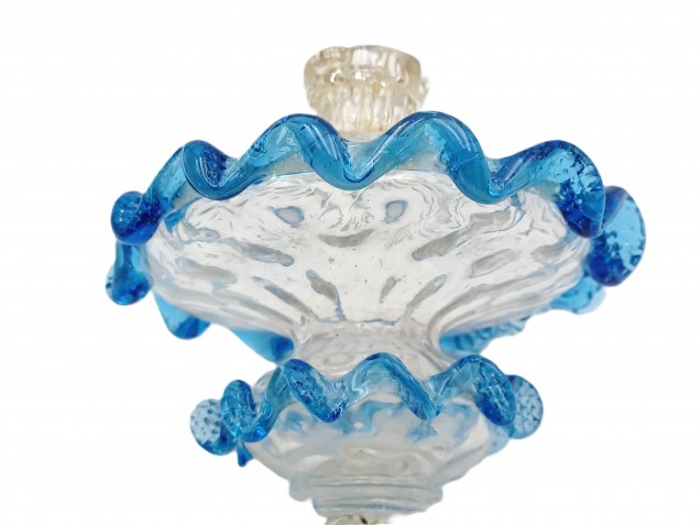 Antique Venetian chandelier finial blue and clear glass  