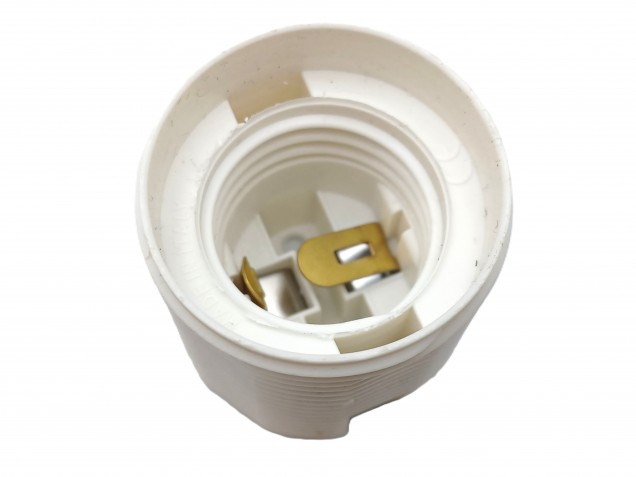 E27 2 PART WHITE PLASTIC LAMP HOLDER THREADED SKIRT AND SHADE RINGS