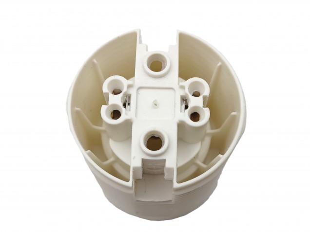 E27 2 PART WHITE PLASTIC LAMP HOLDER THREADED SKIRT AND SHADE RINGS