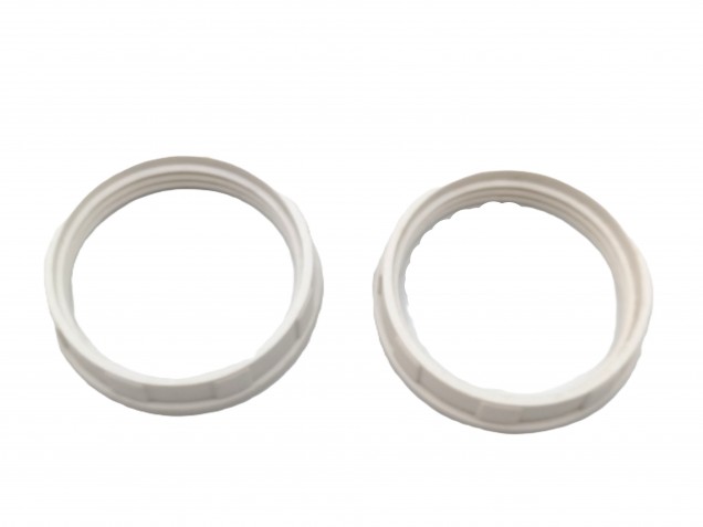 E27 2 PART WHITE PLASTIC LAMP HOLDER THREADED SKIRT AND SHADE RINGS