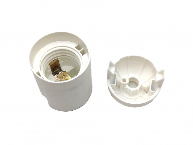 E27 2 PART WHITE PLASTIC LAMP HOLDER PLAIN SKIRT