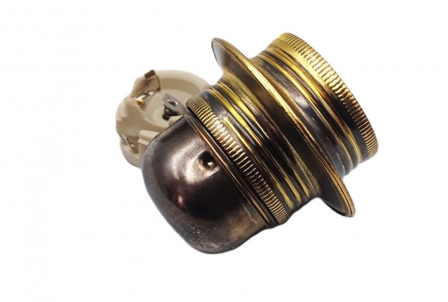 ES E27 Bulb lamp Holder Antique Plated 3 Part Plus Shade Rings In Antique Plated