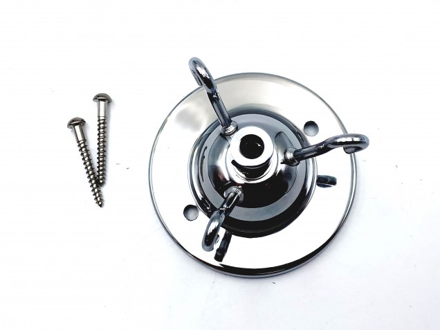 polished chrome finish 3 hook ceiling pendant plate plus centre cord grip