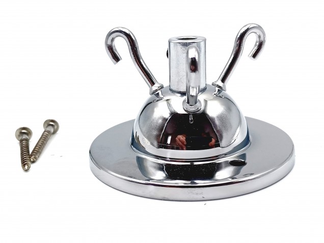 polished chrome finish 3 hook ceiling pendant plate plus centre cord grip