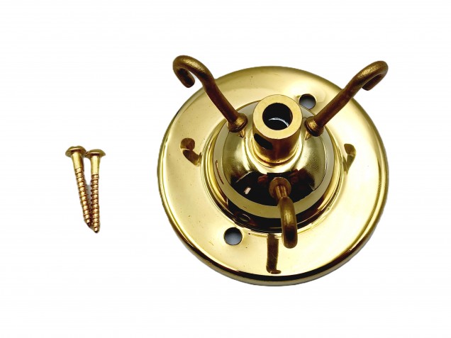 polished brass finish 3 hook ceiling pendant plate plus centre cord grip