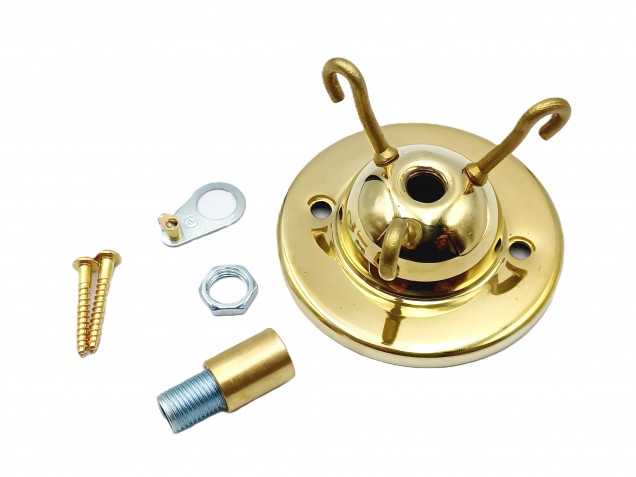 polished brass finish 3 hook ceiling pendant plate plus centre cord grip
