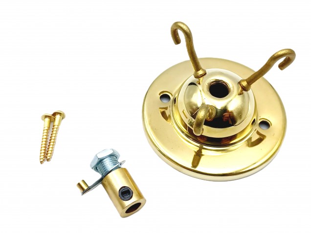 polished brass finish 3 hook ceiling pendant plate plus centre cord grip