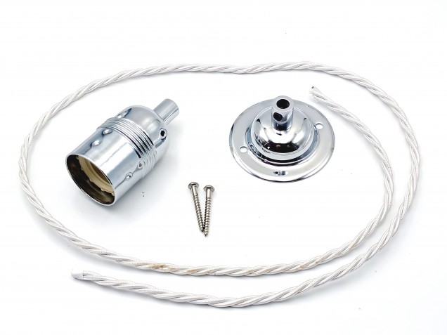 Light pendant set in Chrome with E27 Lamp Holder plain skirt