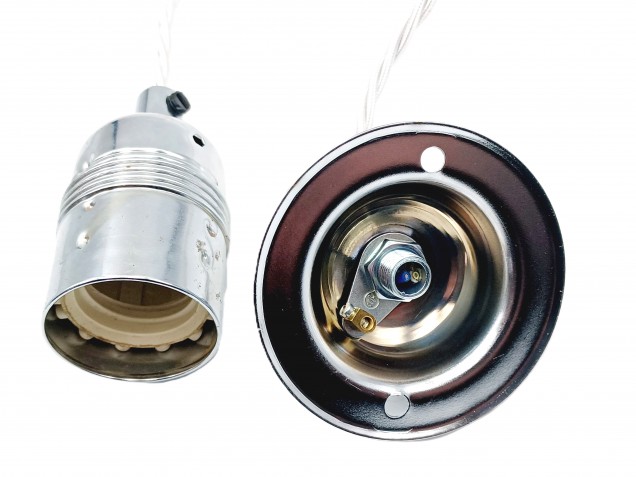 Light pendant set in Chrome with E27 Lamp Holder plain skirt