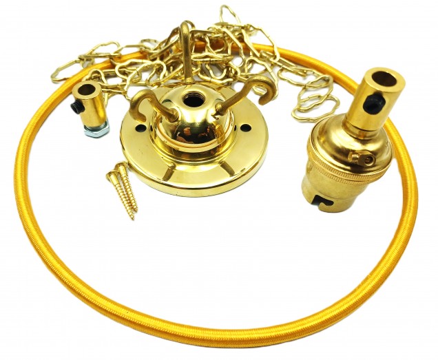 Triple Hook Ceiling Pendant Set Brass
