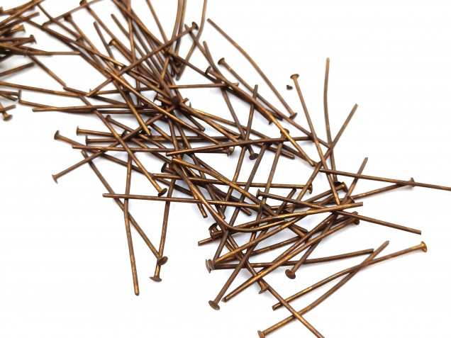 Chandelier Connecting Pins Aged Antique Brass 30mm X 0.8mm 2mm Head Pack 100