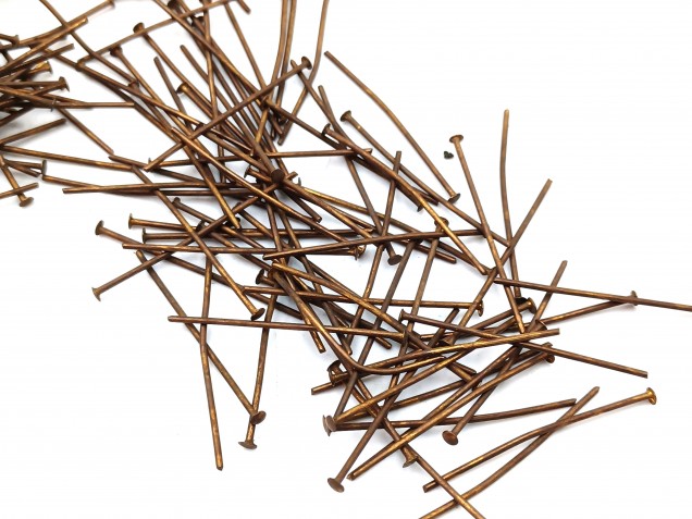 Chandelier Connecting Pins Aged Antique Brass 35mm X 0.8mm 2mm Head