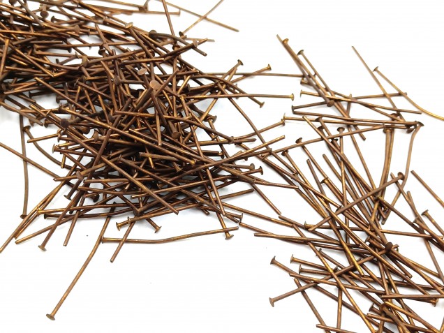 Chandelier Connecting Pins Aged Antique Brass 30mm X 0.8mm 2mm Head Pack 100