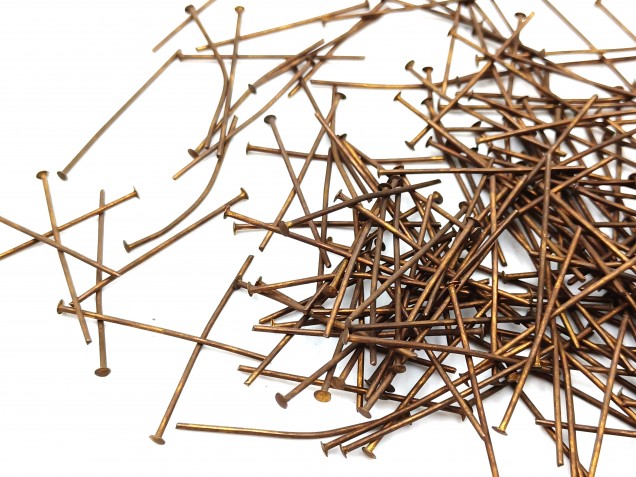 Chandelier Connecting Pins Aged Antique Brass 30mm X 0.8mm 2mm Head Pack 100