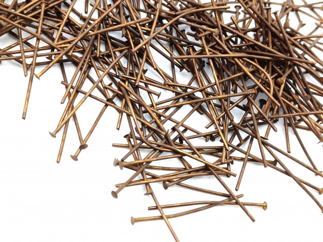 Chandelier Connecting Pins Aged Antique Brass 30mm X 0.8mm 2mm Head Pack 100