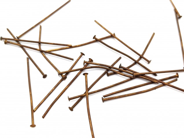 Chandelier Connecting Pins Aged Antique Brass 30mm X 0.8mm 2mm Head Pack 100