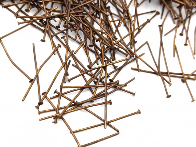 Chandelier Connecting Pins Aged Antique Brass 30mm X 0.8mm 2mm Head Pack 100