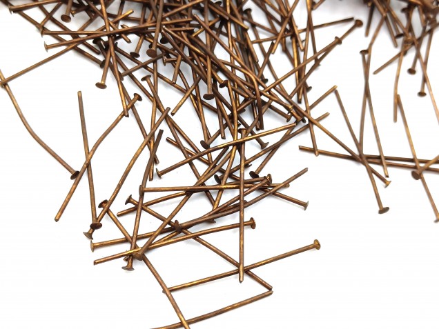 100 chandelier connecting pins aged antique brass 16mm x 0.8mm 2mm head