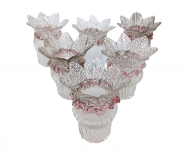 Venetian Chandelier glass candle cup with red rim 65mm width