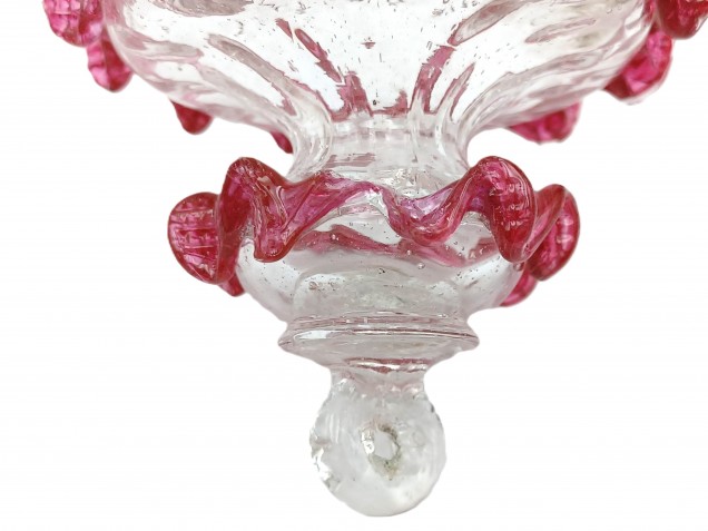 Antique Venetian Chandelier spare Glass finial clear with Red  