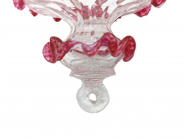 Antique Venetian Chandelier spare Glass finial clear with Red  
