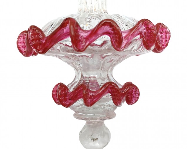 Antique Venetian Chandelier spare Glass finial clear with Red  