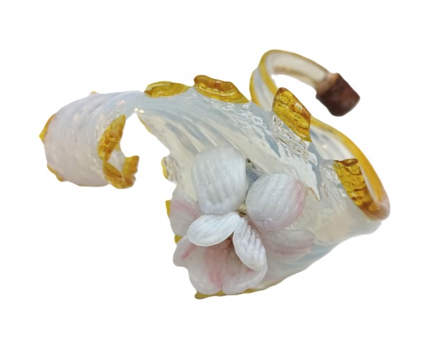 Venetian glass wall light Leaf blue and gold with pink flower