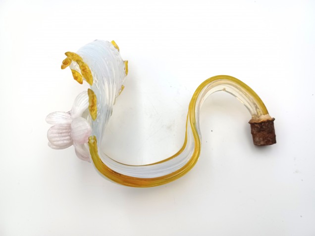 Venetian glass wall light Leaf blue and gold with pink flower