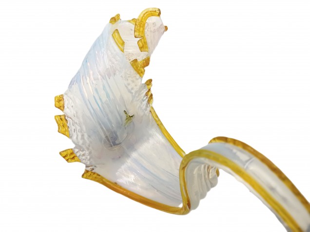 Venetian glass wall light Leaf blue and gold with pink flower