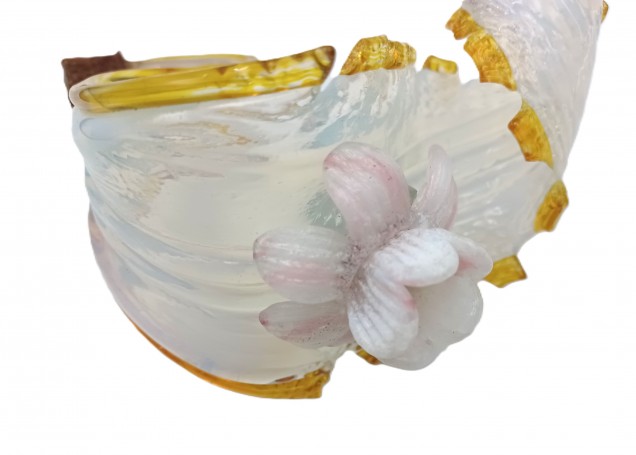 Venetian glass wall light Leaf blue and gold with pink flower