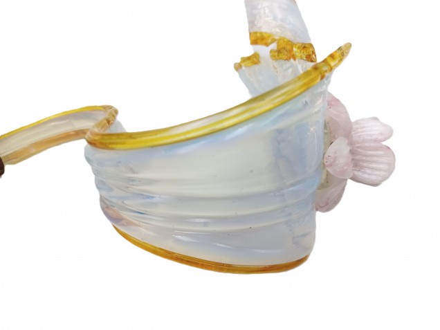 Venetian glass wall light Leaf blue and gold with pink flower