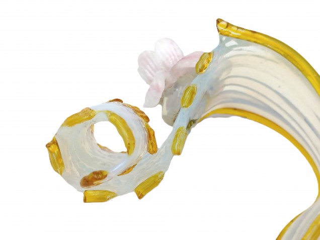 Venetian glass wall light Leaf blue and gold with pink flower