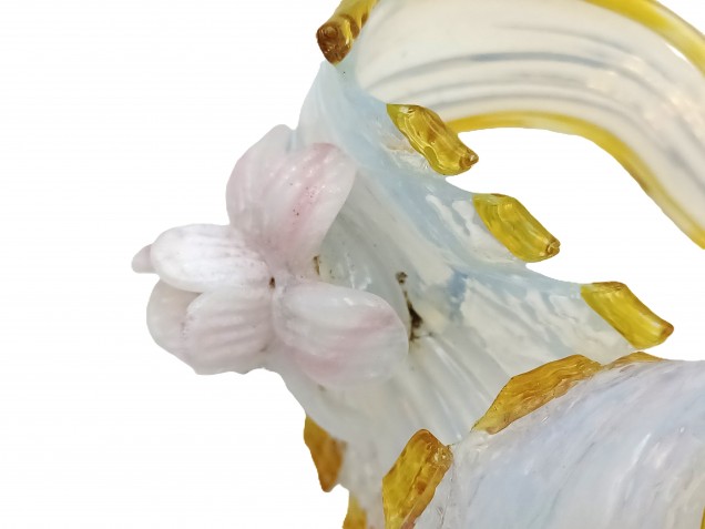 Venetian glass wall light Leaf blue and gold with pink flower