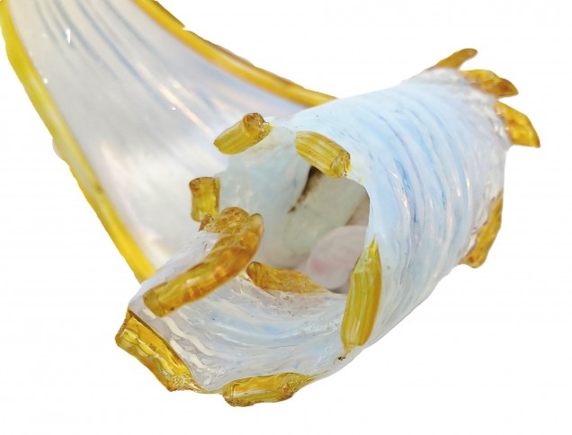 Venetian glass wall light Leaf blue and gold with pink flower