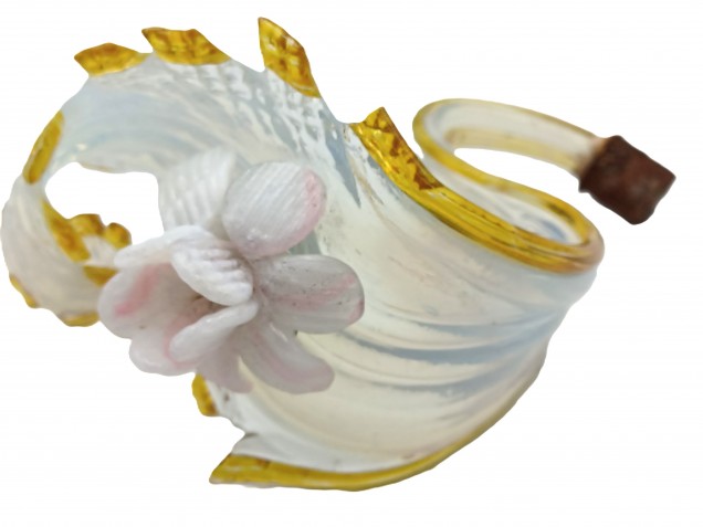 Venetian glass wall light Leaf blue and gold with pink flower