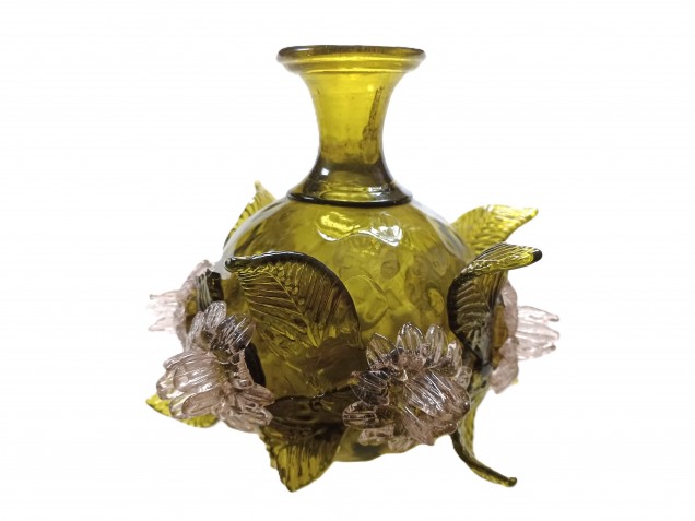 Antique Venetian Chandelier centre stem ball flowers and leaves green