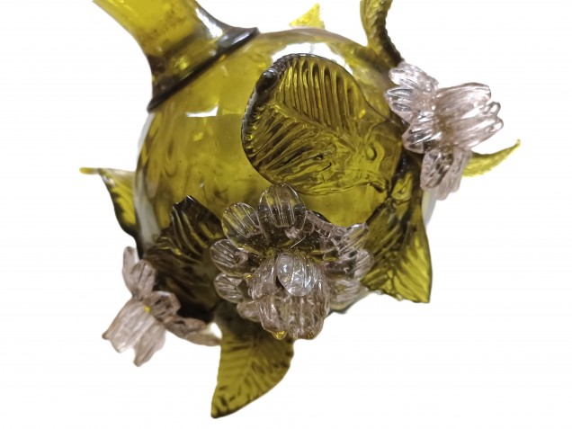 Antique Venetian Chandelier centre stem ball flowers and leaves green