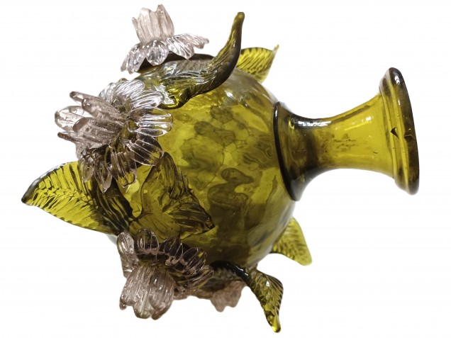 Antique Venetian Chandelier centre stem ball flowers and leaves green