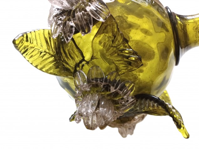 Antique Venetian Chandelier centre stem ball flowers and leaves green