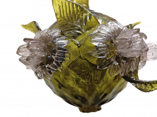 Antique Venetian Chandelier centre stem ball flowers and leaves green