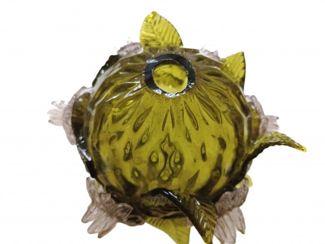 Antique Venetian Chandelier centre stem ball flowers and leaves green