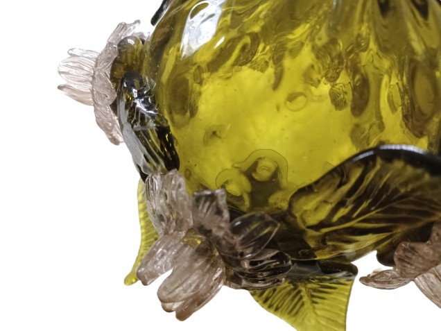 Antique Venetian Chandelier centre stem ball flowers and leaves green