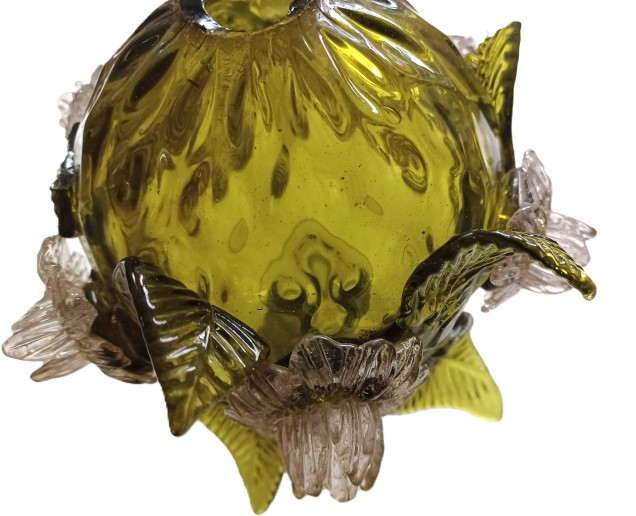 Antique Venetian Chandelier centre stem ball flowers and leaves green